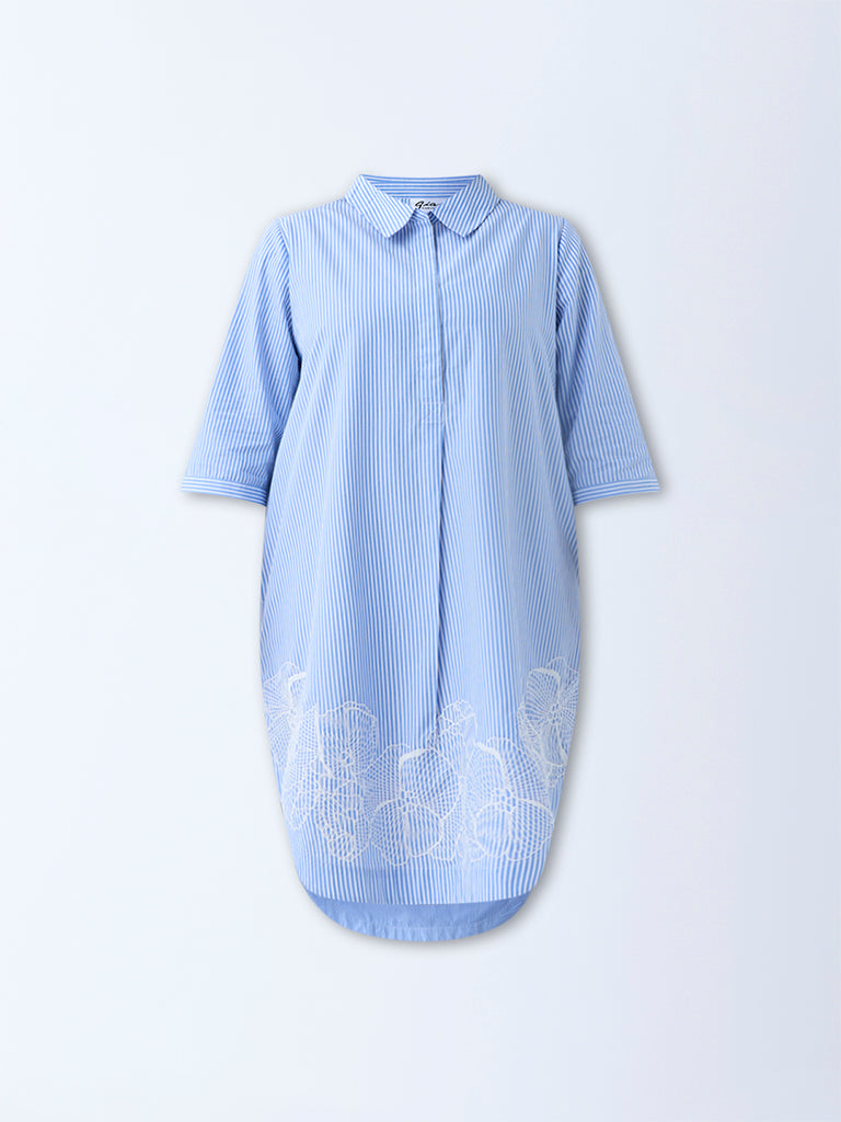 Gia Blue Striped Cotton Tunic Dress - Image 5