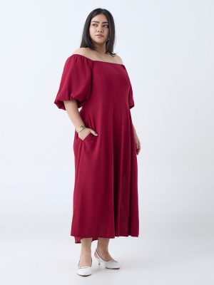 Gia Red Solid Off-Shoulder Dress