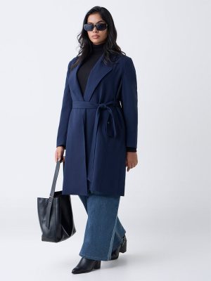 Gia Navy Long Coat with Belt