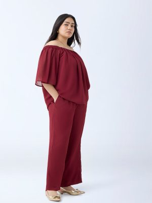 Gia Maroon Solid High-Rise Trousers