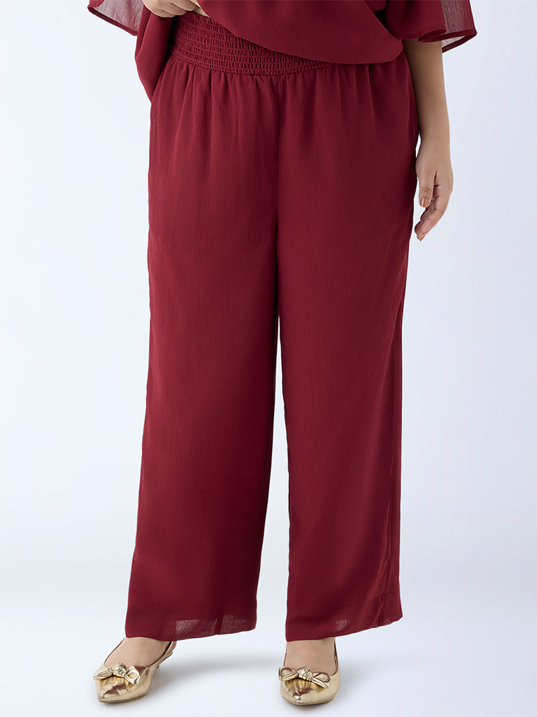 Gia Maroon Solid High-Rise Trousers - Image 2
