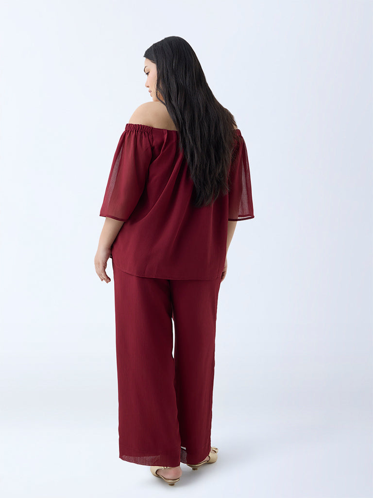 Gia Maroon Solid High-Rise Trousers - Image 4
