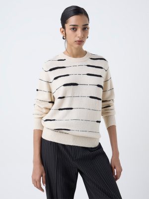 Wardrobe Cream Printed Sweater