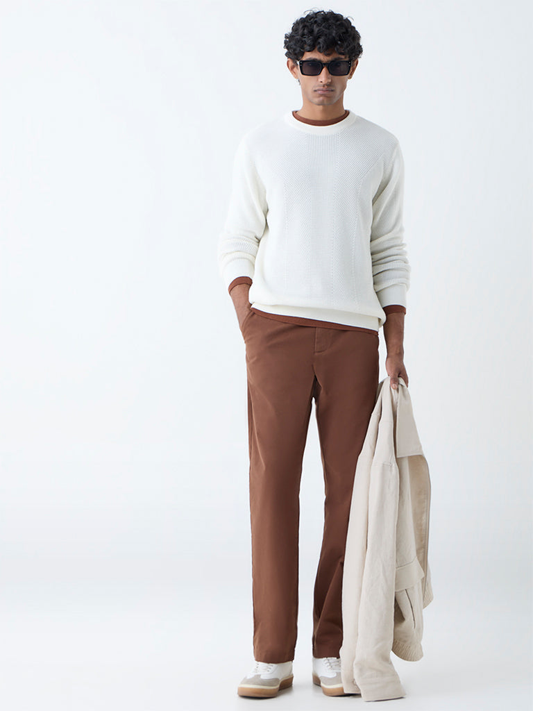 Ascot Off-White Knit-Textured Relaxed-Fit Cotton Sweater - Image 3