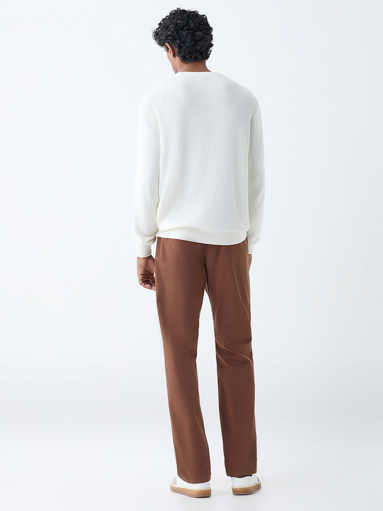Ascot Off-White Knit-Textured Relaxed-Fit Cotton Sweater - Image 5