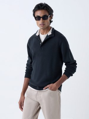 Ascot Green Textured Relaxed-Fit Quarter-Zip Sweater