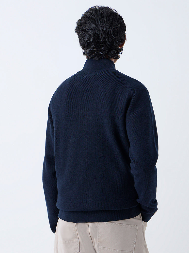 Ascot Navy Ribbed-Textured Relaxed-Fit Quarter-Zip Sweater - Image 5