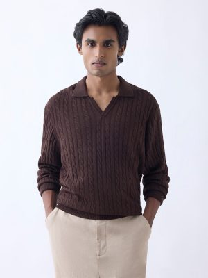 Ascot Dark Brown Cable-Knit Relaxed-Fit Sweater