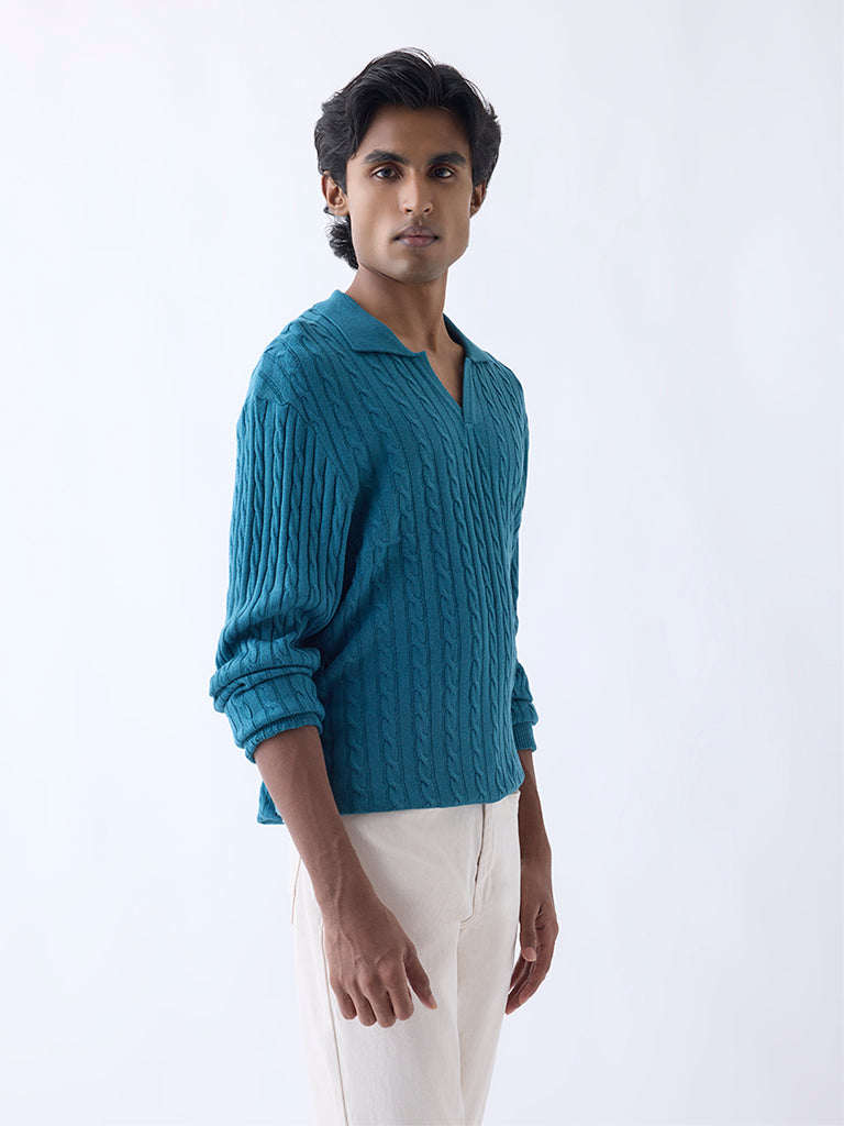 Ascot Teal Cable-Knit Relaxed-Fit Sweater - Image 2
