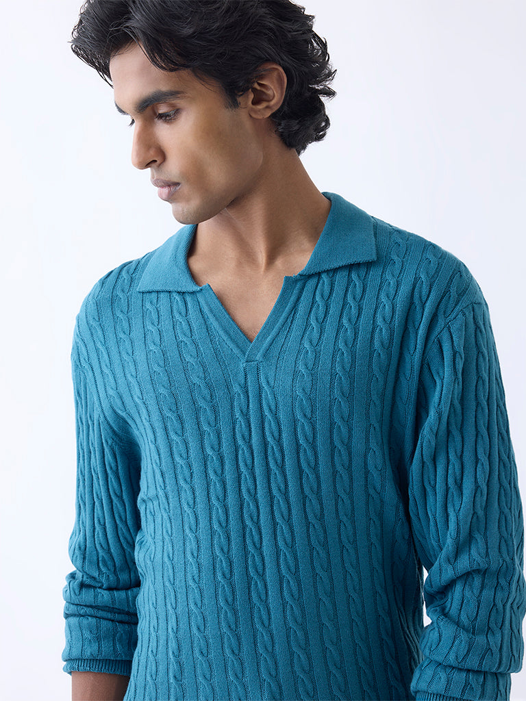 Ascot Teal Cable-Knit Relaxed-Fit Sweater - Image 3