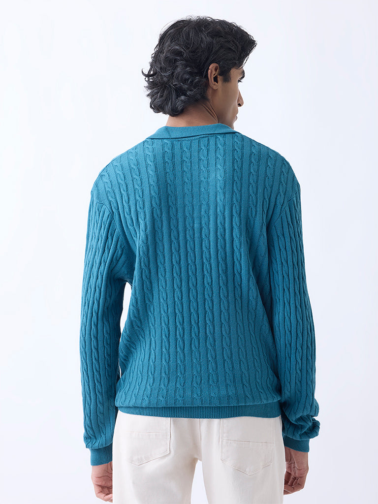 Ascot Teal Cable-Knit Relaxed-Fit Sweater - Image 4