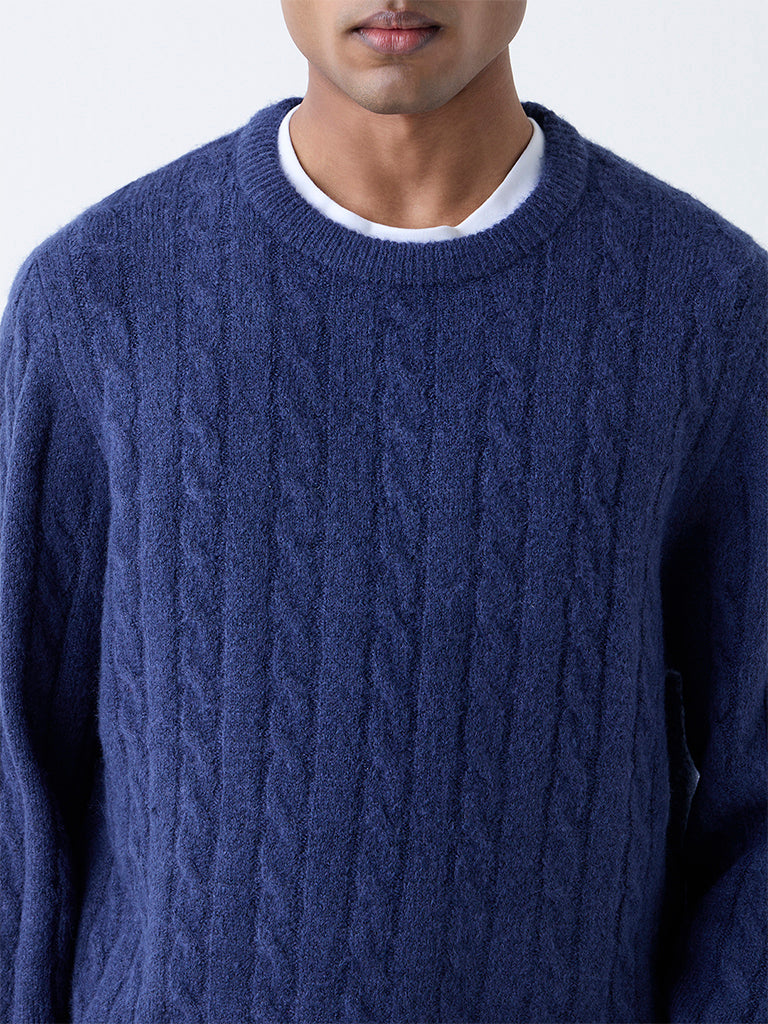 WES Casuals Navy Cable-Knit Relaxed-Fit Sweater - Image 4