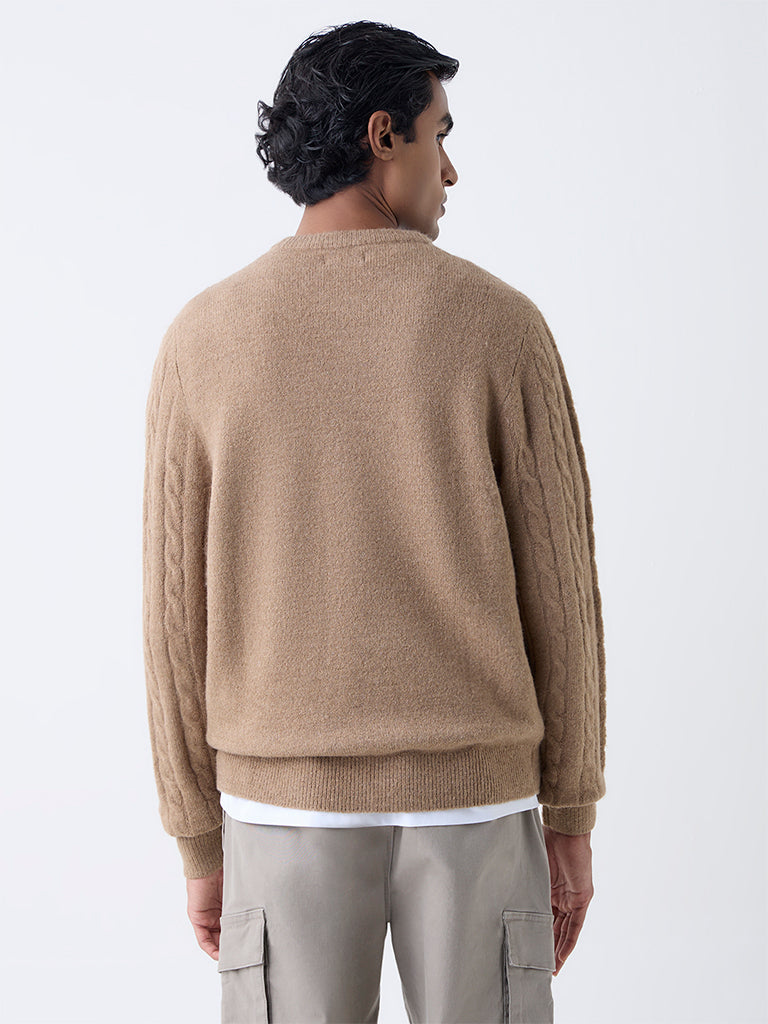 WES Casuals Taupe Cable-Knit Relaxed-Fit Sweater - Image 5