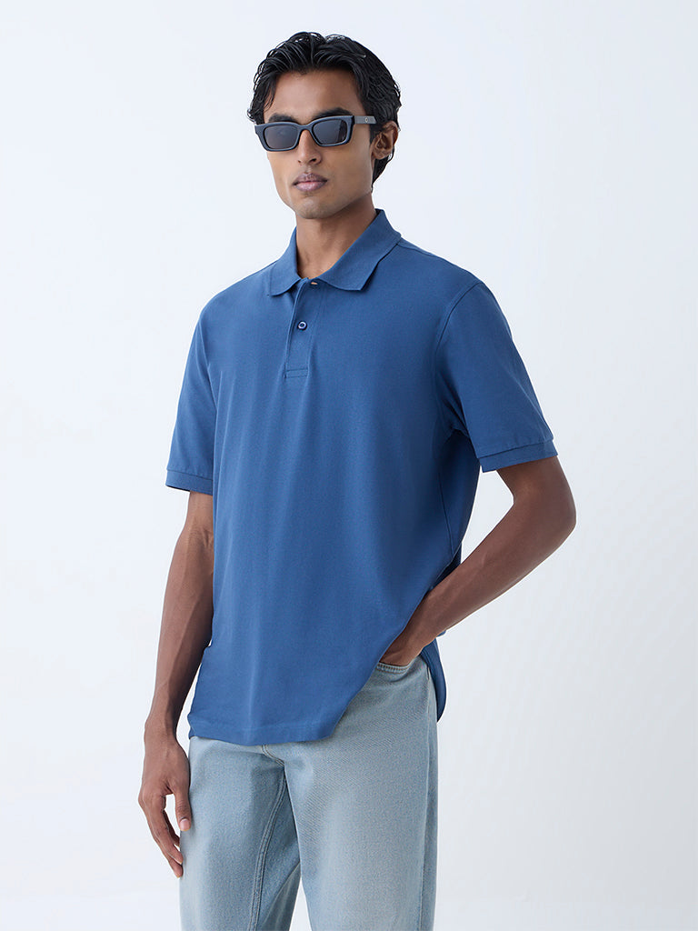 WES Casuals Indigo Relaxed-Fit Cotton-Blend Polo T-Shirt