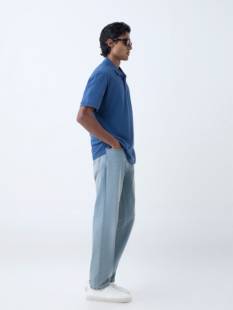 WES Casuals Indigo Relaxed-Fit Cotton-Blend Polo T-Shirt - Image 2