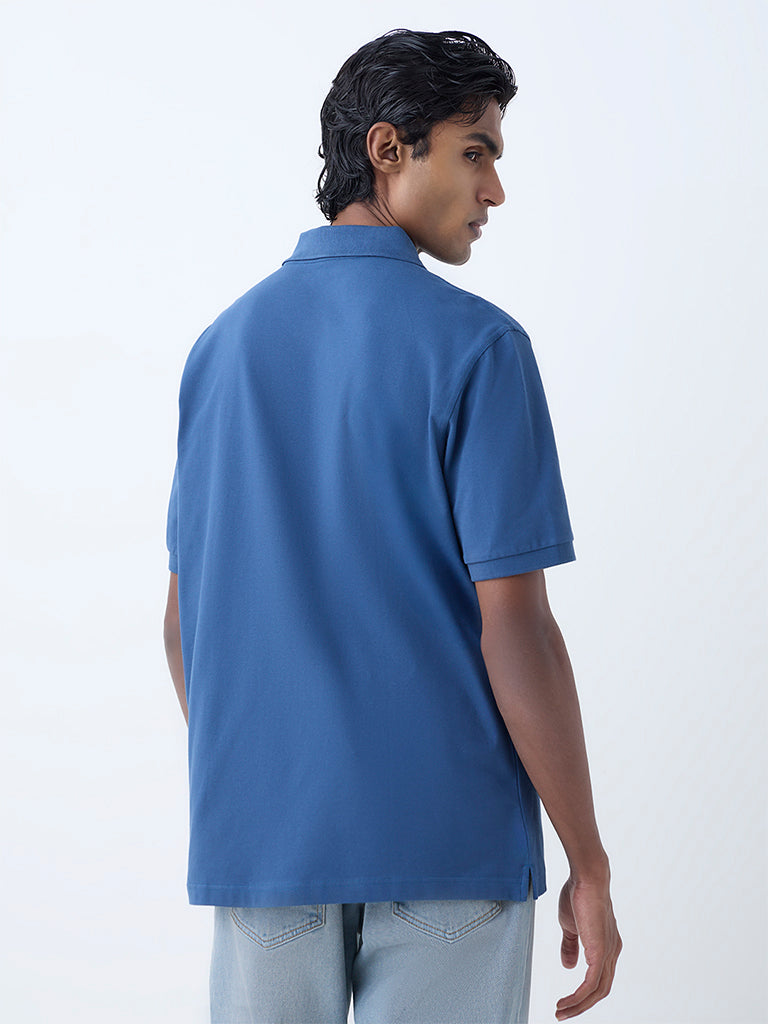 WES Casuals Indigo Relaxed-Fit Cotton-Blend Polo T-Shirt - Image 4