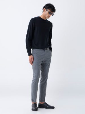 WES Formals Black Solid Relaxed-Fit Sweater