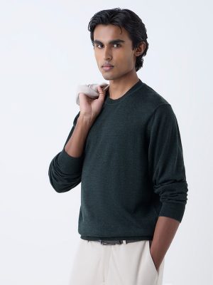 WES Formals Emerald Green Textured Relaxed-Fit Sweater