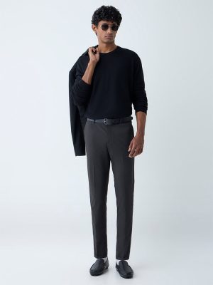 WES Formals Black Knitted Slim-Fit Sweater