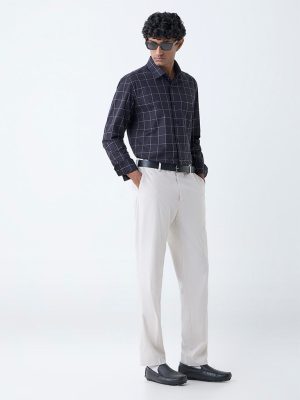 WES Formals Black Checks Pattern Relaxed-Fit Cotton Shirt