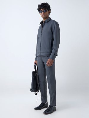 WES Formals Dark Grey Solid Relaxed-Fit Jacket