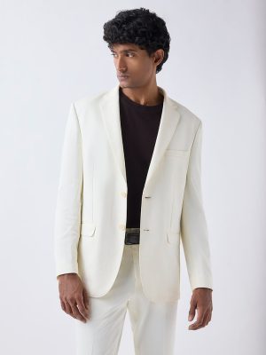 WES Formals Off-White Solid Slim-Fit Blazer