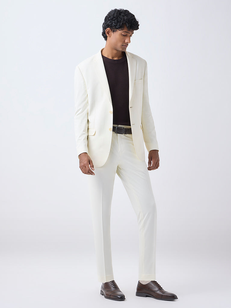 WES Formals Off-White Solid Slim-Fit Blazer - Image 3