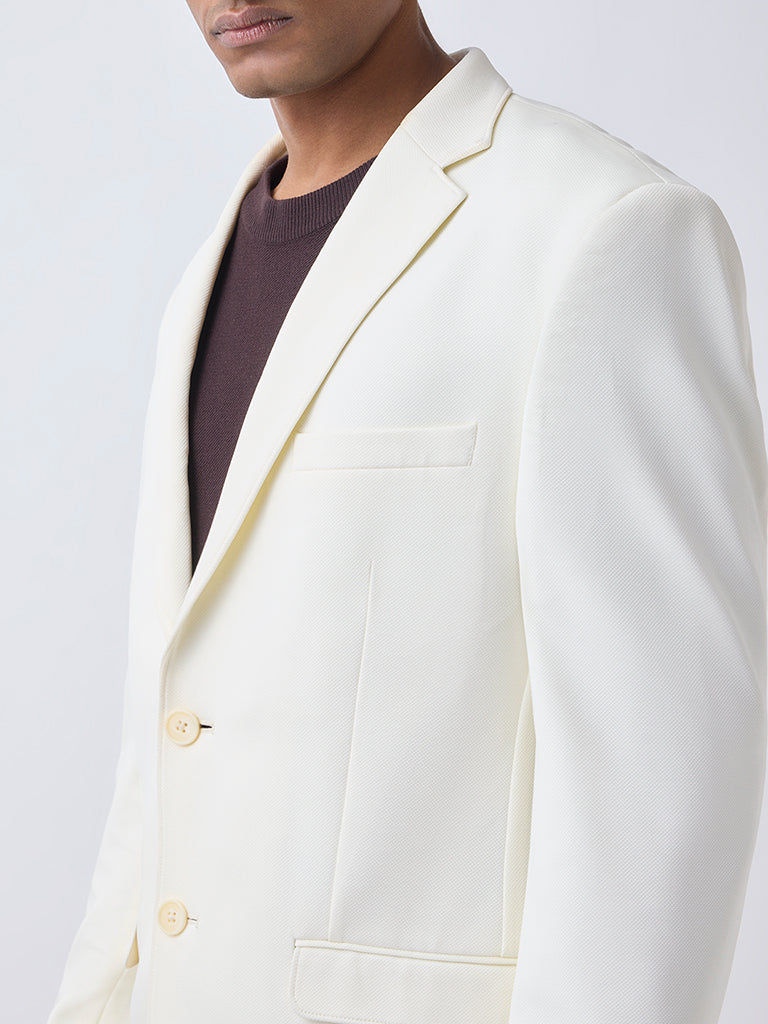 WES Formals Off-White Solid Slim-Fit Blazer - Image 4