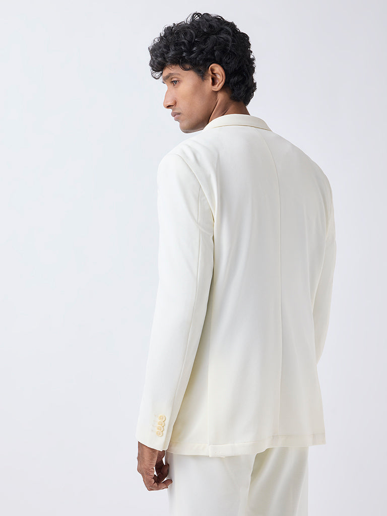 WES Formals Off-White Solid Slim-Fit Blazer - Image 5