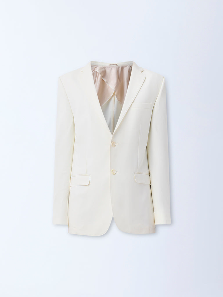 WES Formals Off-White Solid Slim-Fit Blazer - Image 6