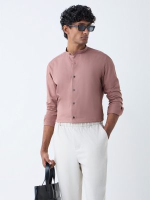 WES Formals Dusty Pink Solid Ultra-Slim Fit Cotton-Blend Shirt