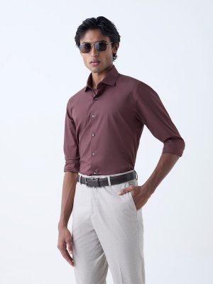 WES Formals Dark Brown Solid Ultra-Slim Fit Shirt