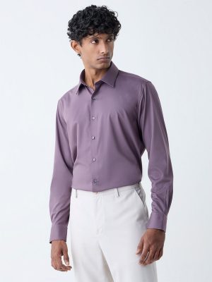 WES Formals Purple Solid Slim-Fit Shirt