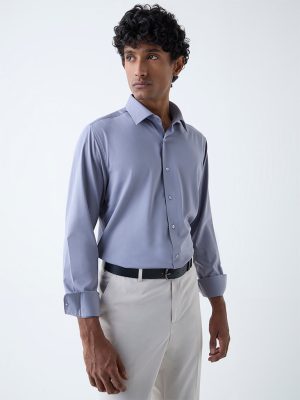 WES Formals Grey Solid Slim-Fit Shirt