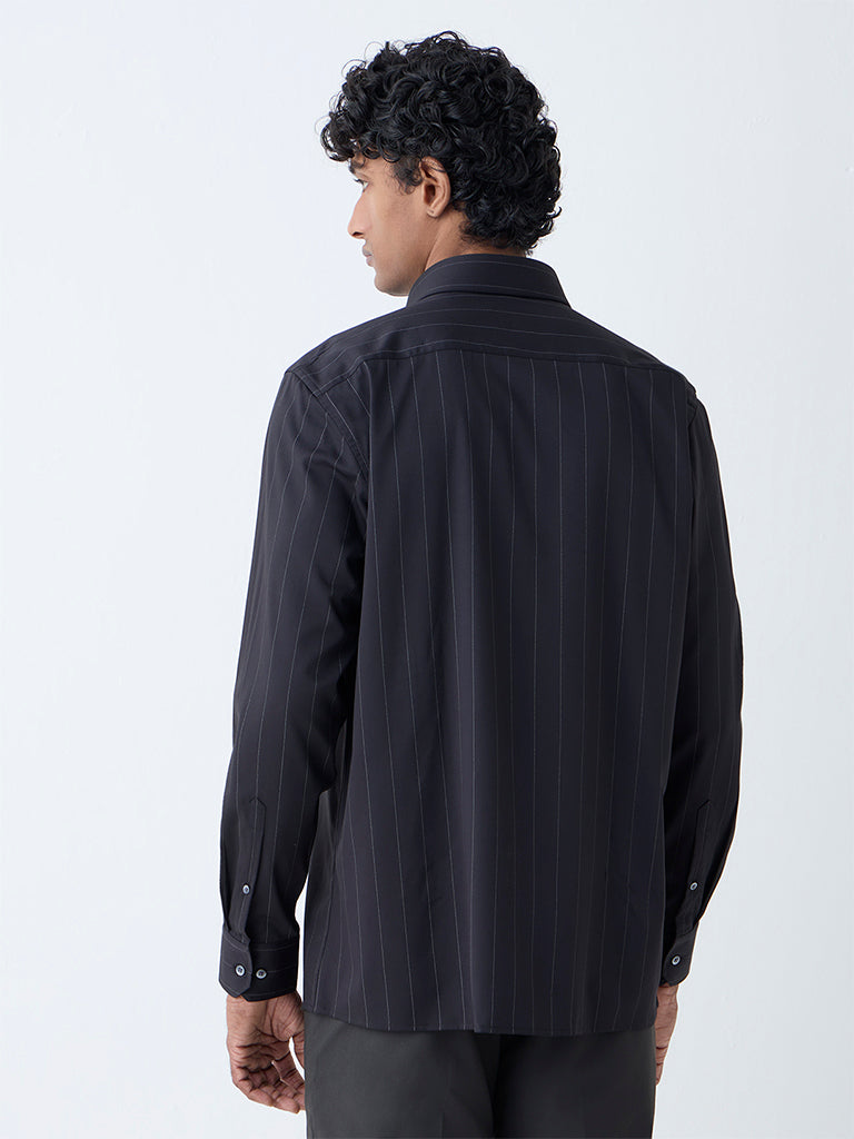 WES Formals Black Pinstriped Slim-Fit Shirt - Image 4