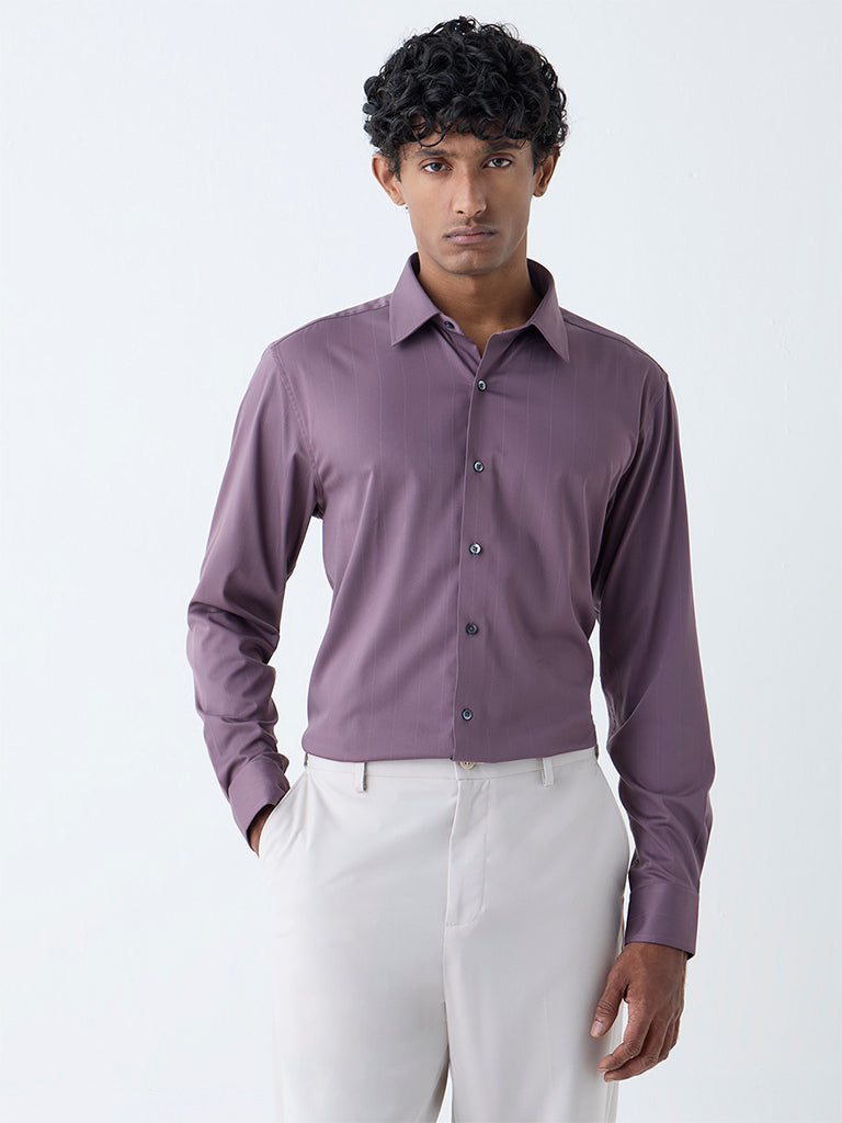 WES Formals Purple Pinstriped Slim-Fit Shirt