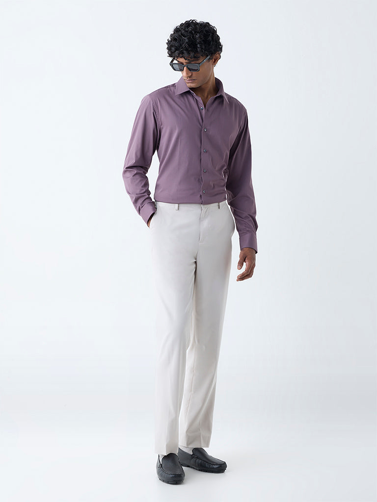 WES Formals Purple Pinstriped Slim-Fit Shirt - Image 2