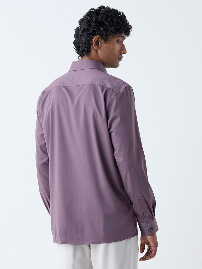 WES Formals Purple Pinstriped Slim-Fit Shirt - Image 4