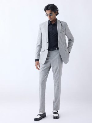 WES Formals Grey Slim-Fit Mid-Rise Trousers