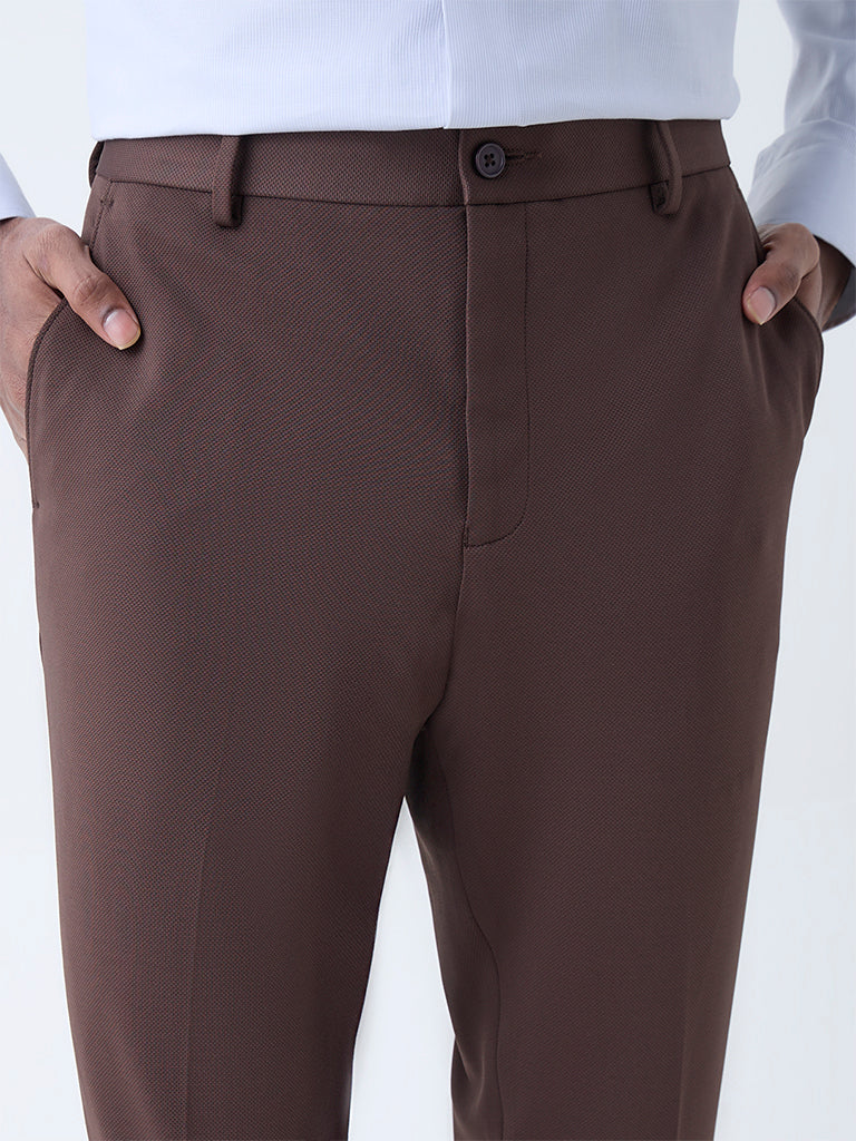 WES Formals Dark Brown Slim-Fit Mid-Rise Trousers - Image 4