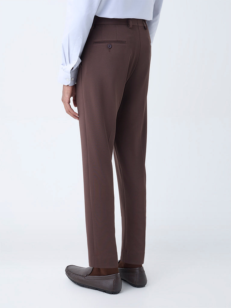 WES Formals Dark Brown Slim-Fit Mid-Rise Trousers - Image 5