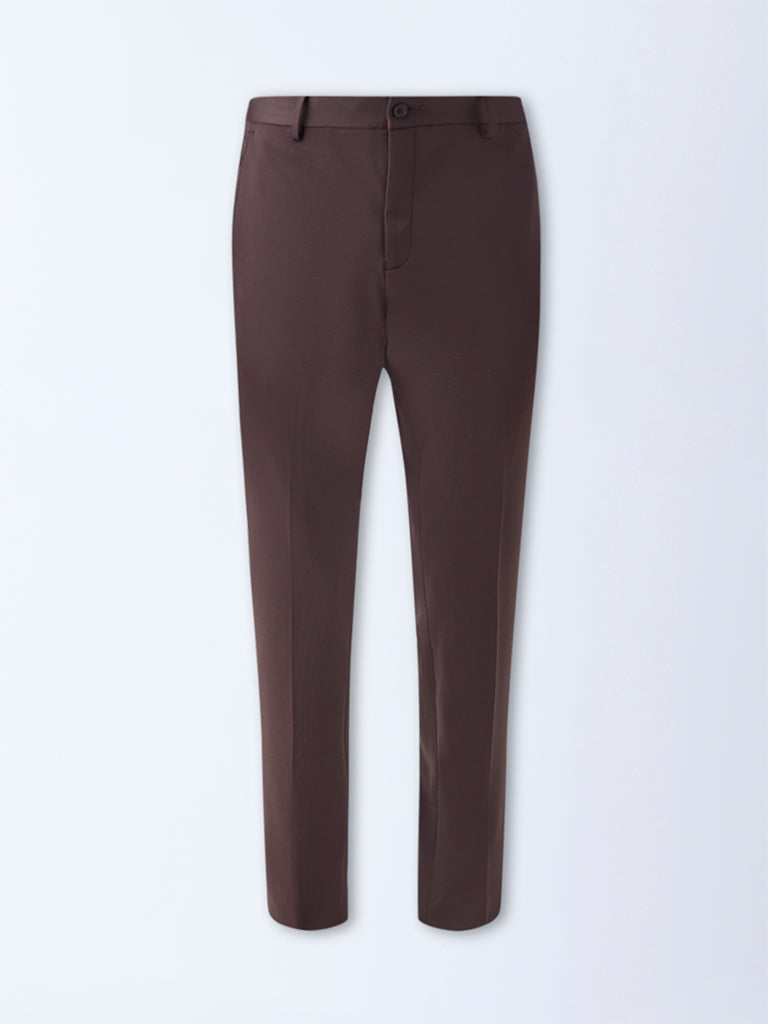 WES Formals Dark Brown Slim-Fit Mid-Rise Trousers - Image 6