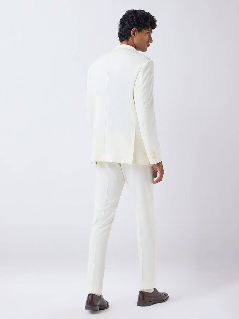 WES Formals Off-White Slim-Tapered Fit Mid-Rise Trousers - Image 5