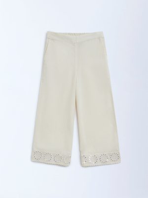 Utsa Kids Off-White Mirror Detailed Cotton Ethnic Pants - (2-8yrs)