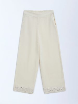Utsa Kids Off-White Mirror Detailed Cotton Ethnic Pants - (8-14yrs)