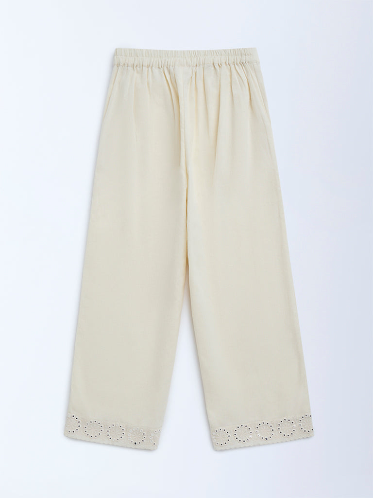 Utsa Kids Off-White Mirror Detailed Cotton Ethnic Pants - (8-14yrs) - Image 2