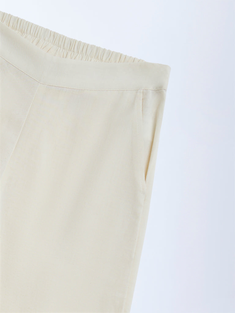 Utsa Kids Off-White Mirror Detailed Cotton Ethnic Pants - (8-14yrs) - Image 3