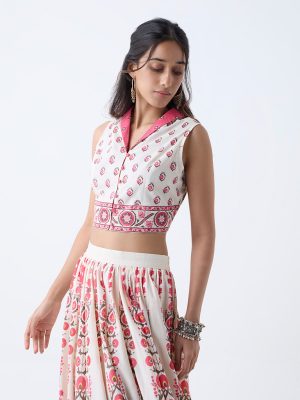 Utsa Pink Printed Cotton Ethnic Top