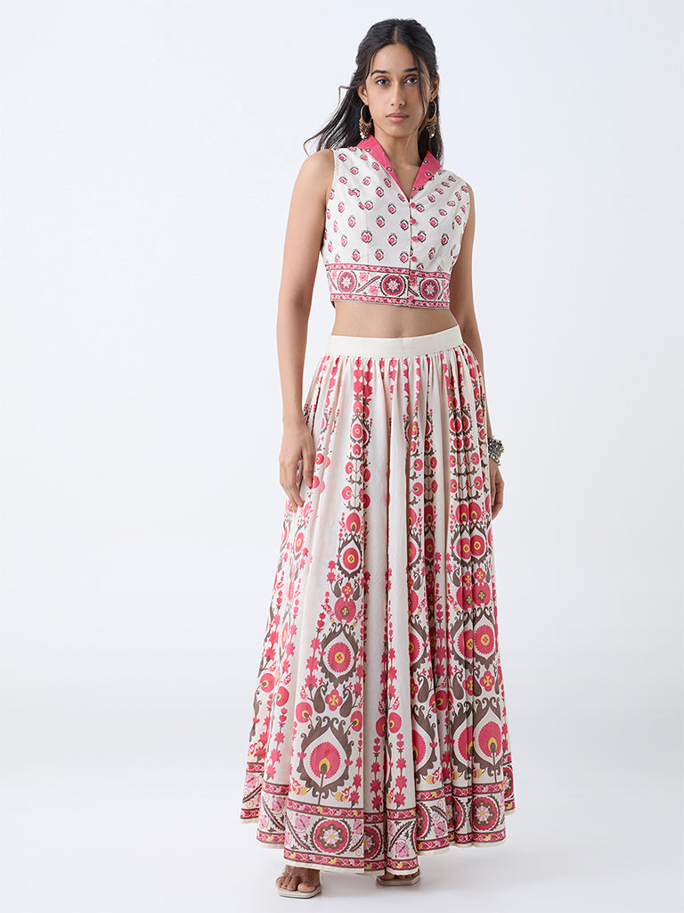 Utsa Pink Printed Cotton Ethnic Top - Image 2
