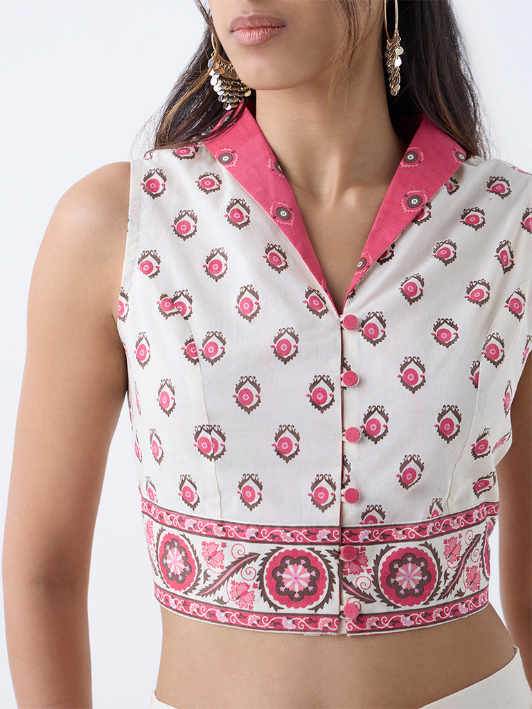 Utsa Pink Printed Cotton Ethnic Top - Image 3